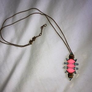 Long Gold and Pink J. Crew Pendant Necklace